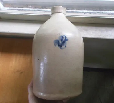 1870s SALT GLAZE 1 GALLON STONEWARE JUG WITH LITTLE COBALT FLOWER NICE • $110