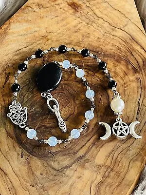 Hecate Dark Goddess Rosary Wicca Pagan Witch Opalite & Obsidian Stone Magick • £9.99