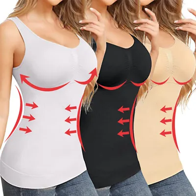 Seamless Women Built In Bra Padded Cami Vest Camisole Tank Tops Body Shaper Slim • £4.99