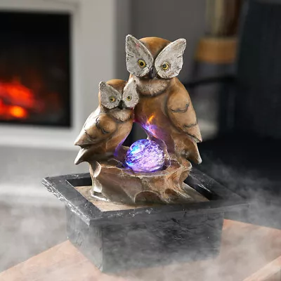 £19.95 • Buy Owl Water Feature Electric Mains Fountain LED Rotating Ball Garden Home Decor