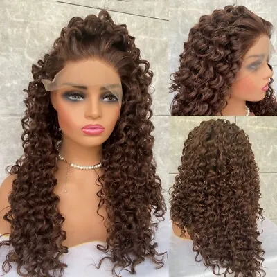 Human Hair Blend Full Lace Front Wig Long Curly Wig Dark Brown Mix Heat OK Women • $58.19