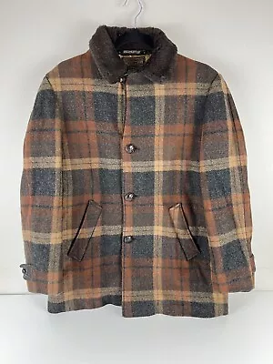 Vintage Pendleton Jacket Mens Large Car Coat Brown 1950s Wool 49ner Plaid • $149.99