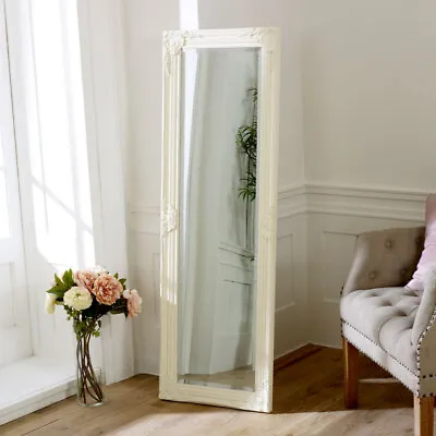 Tall Slim Cream Wall Mirror Shabby Vintage Chic French Ornate Bedroom Hallway • £59.95