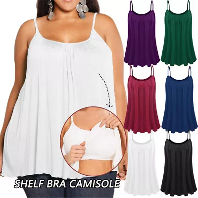 Women' Camisole With Built In Bra Flowy Tank Top Adjustable Strap Loose Fit Cami • £18.99