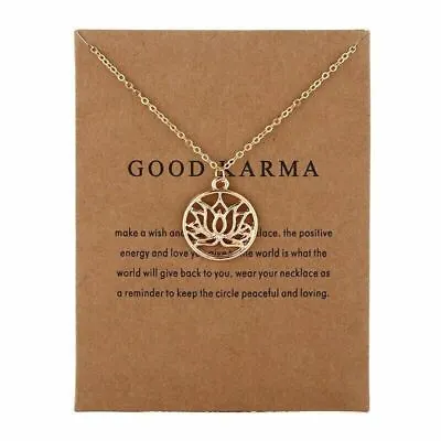 Good Karma Lotus Gold Necklace Various Sentiments Good Luck Charm  Gift Wish • £5.50
