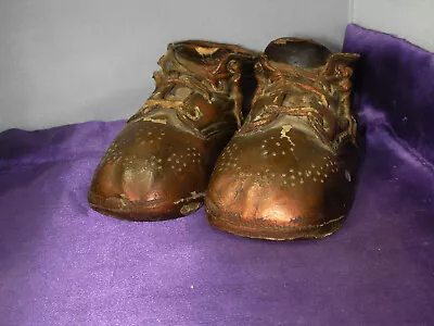 Vintage Antique CA 1925 Bronze Dipped Leather Toddler Baby Shoes / Booties Metal • $51.27