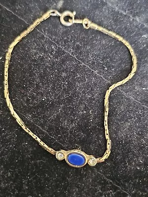 Beautiful Gold Toned Bracelet With Lapis Lazuli Style Centre & Clear Stones  • £4.95