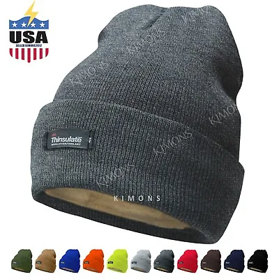 Mens Womens Winter Thermal Fleece Lined Insulated Knit Beanie Hat Cuff Cap Ski • $8.75