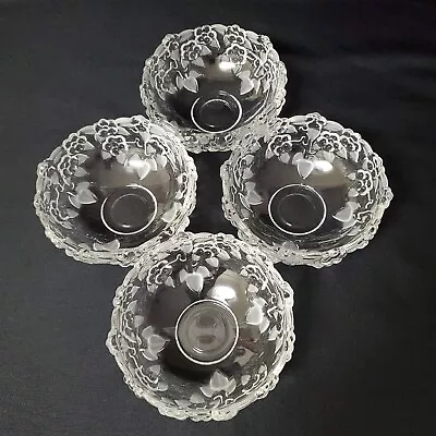 4 Mikasa Crystal 5” Fruit Bowls Raised Flowers Frosted Leaves Carmen Pattern • $25