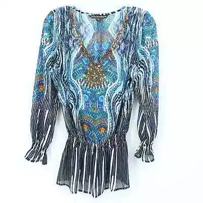 Mushka Sienna Rose Blouse Womens Small Embellished Bohemian Wearable Art Artsy • $22.49