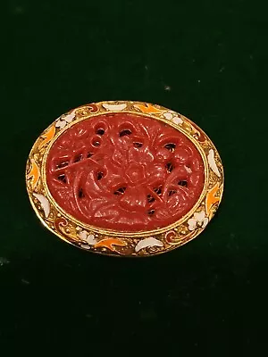 Vintage Chinese Export Enamel Filigree Carved Brooch (Read) • $39