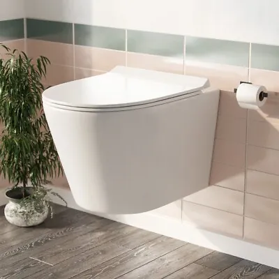 Elliss Rimless Wall Hung Toilet Pan + Soft Close Toilet Seat • £119.99