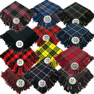 Tartanista Mens Scottish Tartan Kilt Fly Plaid With Thistle Brooch • £22.95