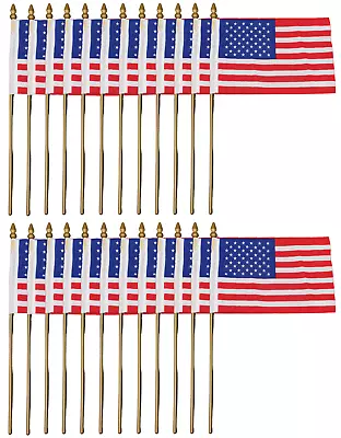 American Patriotic Cloth Fabric Hand Held Stick Mini 4x6 Inch USA Flags New 12PK • $12.95