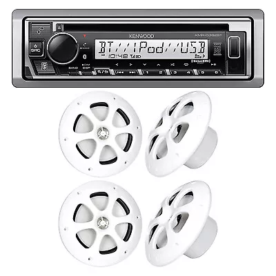 Kenwood KMR-D382BT 1DIN Receiver W/ 4x 6.5  100W 2Way White Marine Boat Speakers • $259