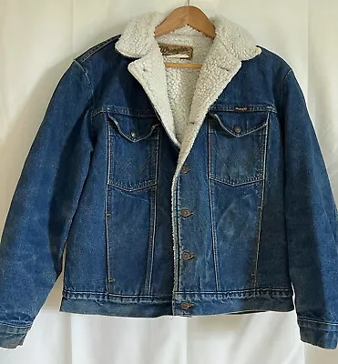 Vintage Wrangler Western M-159 Sherpa Lined Denim Trucker Jacket Size Medium  • $38