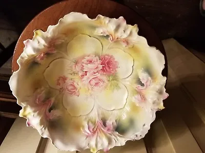 R.S. R. S. PRUSSIA IRIS MOLD Pink Roses FLORAL Bowl Porcelain • $149.99