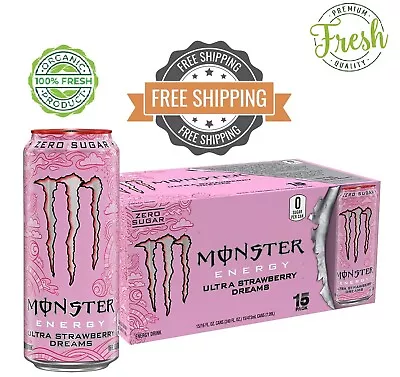 Monster Energy Ultra Strawberry Dreams Sugar Free Drink 16 Fl Oz Pack Of 15 • $42.99