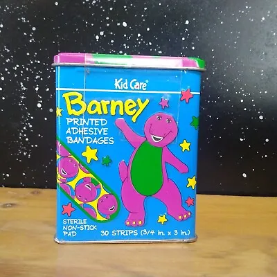 Vintage 30 Bandages Tin Kid Care Barney The Purple Dinosaur 1994 Sealed • $45.99