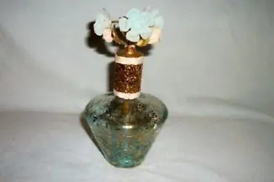 Irice Perfume Atomizer Aqua Gilt Italian Murano Glass Filigree Stopper Flowers • $66.16