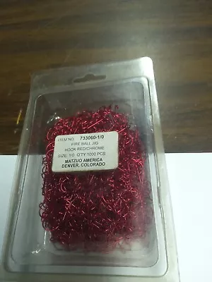 1000 Matzuo Fire Ball Jig Hooks Size 1/0 Red/chrome #733060-1/0 • $40