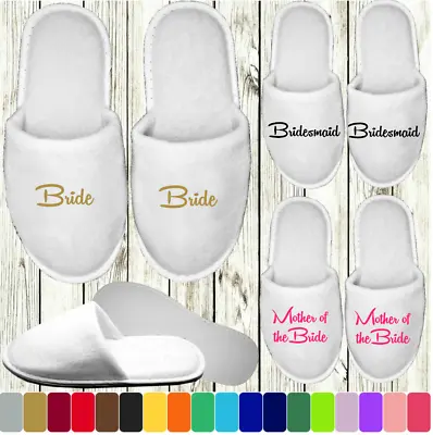 £5.99 • Buy White Wedding Slippers - Personalised Print Novelty Bridal Party Spa Closed Toe