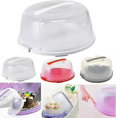 Large Round Cake Storage Carrier Box Container Clear Lockable Lid Cover • £10.99