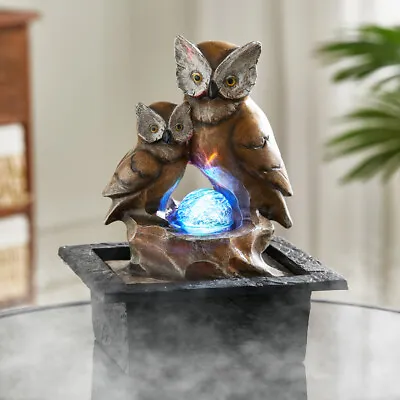 £23.95 • Buy Crystal Ball Owls Indoor Water Fountain Garden Water Feature LED Lights Statue