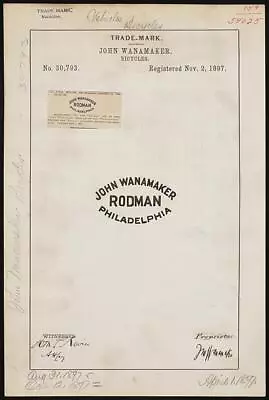 [[Trademark Registration By John Wanamaker For Rodman Brand Bicycles]] • $9.99