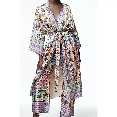 Zara Floral Printed Kimono Robe Belt Lined Size M NWT • $55.95