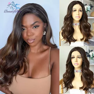 Highlight Wavy Bob Wig Synthetic Lace Front Wigs  Women Brown Ombre Blonde Short • $85.80