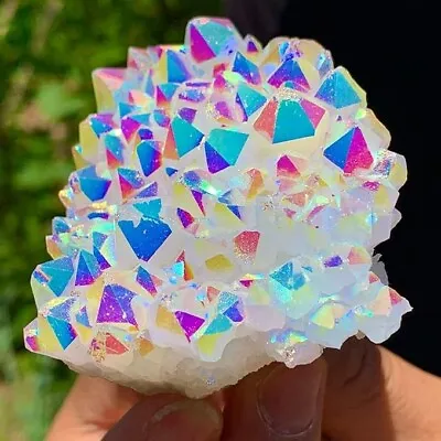 Natural Raw Rainbow Angel Aura Cluster Titanium Geode Quartz Crystal Specimens • $14.50