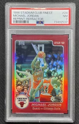 1996 Stadium Club Finest MICHAEL JORDAN REFRACTOR REPRINT ‘85 Star #24 ~PSA 7~ • $1250