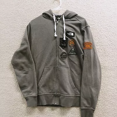 THE NORTH FACE Gray Full Zip Up Hoodie Jacket Men M Large Patches Tahoe/Geddesic • $59.95