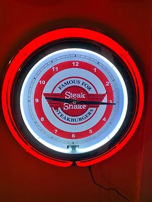 Steak N Shake Restaurant Diner Kitchen RED Neon Wall Clock Advertising Sign • $169.99