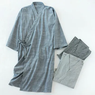 £25.66 • Buy Men Kimono Yukata Pajamas Cotton Japanese Bathrobe Robe Gown Nightwear Retro New