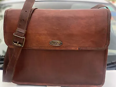 18 Inch Leather Adjustable Strap Brown Vintage Laptop Messenger Men's Briefcase  • $55.61