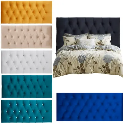 BEDS HEADBOARD CHESTERFIELD PLUSH VELVET 20  HIGH 3ft SINGLE 4ft DOUBLE KINGSIZE • £47.99