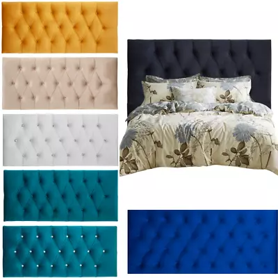 £35.99 • Buy PLUSH VELVET CHESTERFIELD HEADBOARD IN 20  HIGH 3ft SINGLE 4ft DOUBLE KINGSIZE