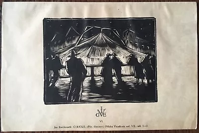 JAN RAMBOUSEK: CIRCUS In Night /ORIGINAL Wood Engraving 1921/suppl. To Veraikon • $54