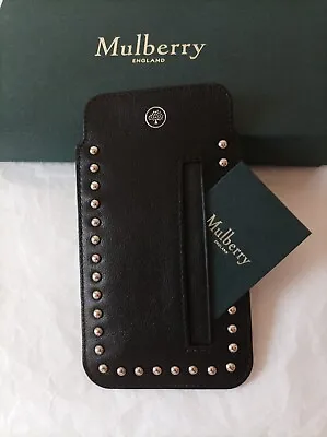 Mulberry IPhone Phone Pouch Case With Card Slots. Black Leather Metal Studs BNIB • £85