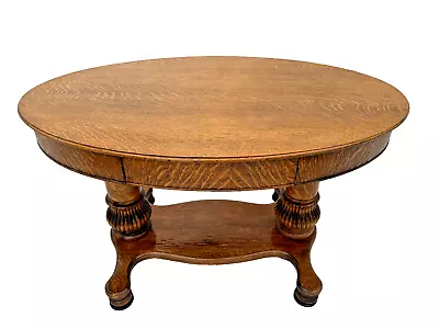 Gorgeous Oval Desk Writing Table Tiger Oak Drawer Shelf Fluted Base Columns • $1671.65