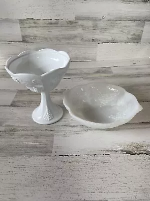 Indiana Glass Colony Harvest Grape White Milk Glass Fruit Bowl Lot Of 2 • $25.99