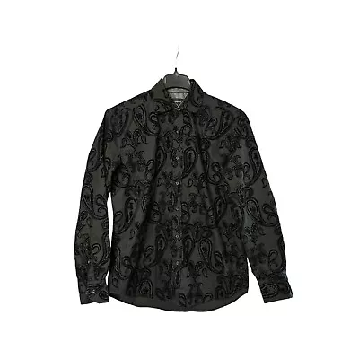 J. Campbell Mens Dress Shirt Size M Button Front Velvet Paisley Black • $16.64