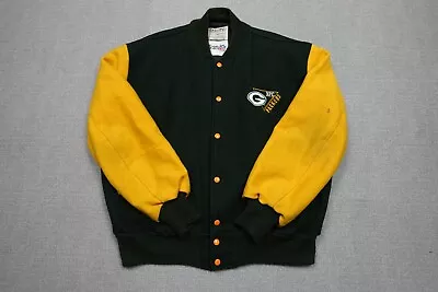 Vintage Green Bay Packers Jacket Mens XL Green Bomber Varsity DeLong Cheesehead • $39.97