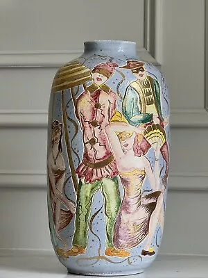 16” Marcello Fantoni Raymor- Italy Harlequin Jester Hand Painted Vase Or Planter • $2400