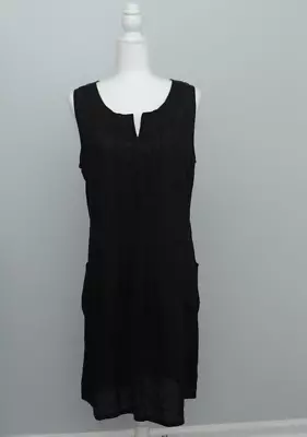$55 • Buy Vabene Black 100% Linen Knit Dress Sz 42 (L, XL US) Pockets Sleeveless