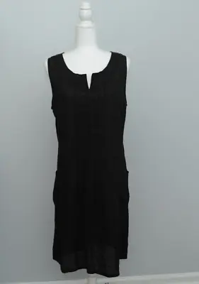 Vabene Black 100% Linen Knit Dress Sz 42 (L XL US) Pockets Sleeveless • $35