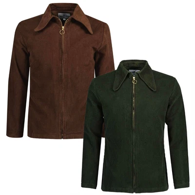 MENS MADCAP RETRO MOD 60s 70s BEAGLE DAGGER COLLAR CORD ZIP SHIRT Ziggy MC1038 • £43.99
