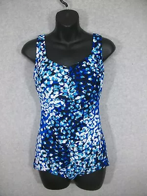 Maxine Of Hollywood Women's One Piece Swimsuit Blue Size 10 Shirred Slimming • $19.95